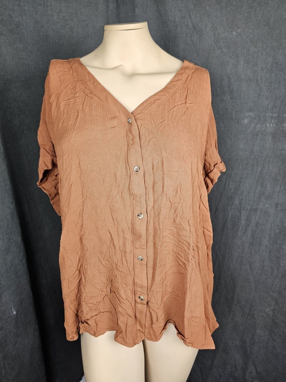 NWOT Orvis Classic Collection Blouse Womens XL V Neck Button Front Crinkle Top